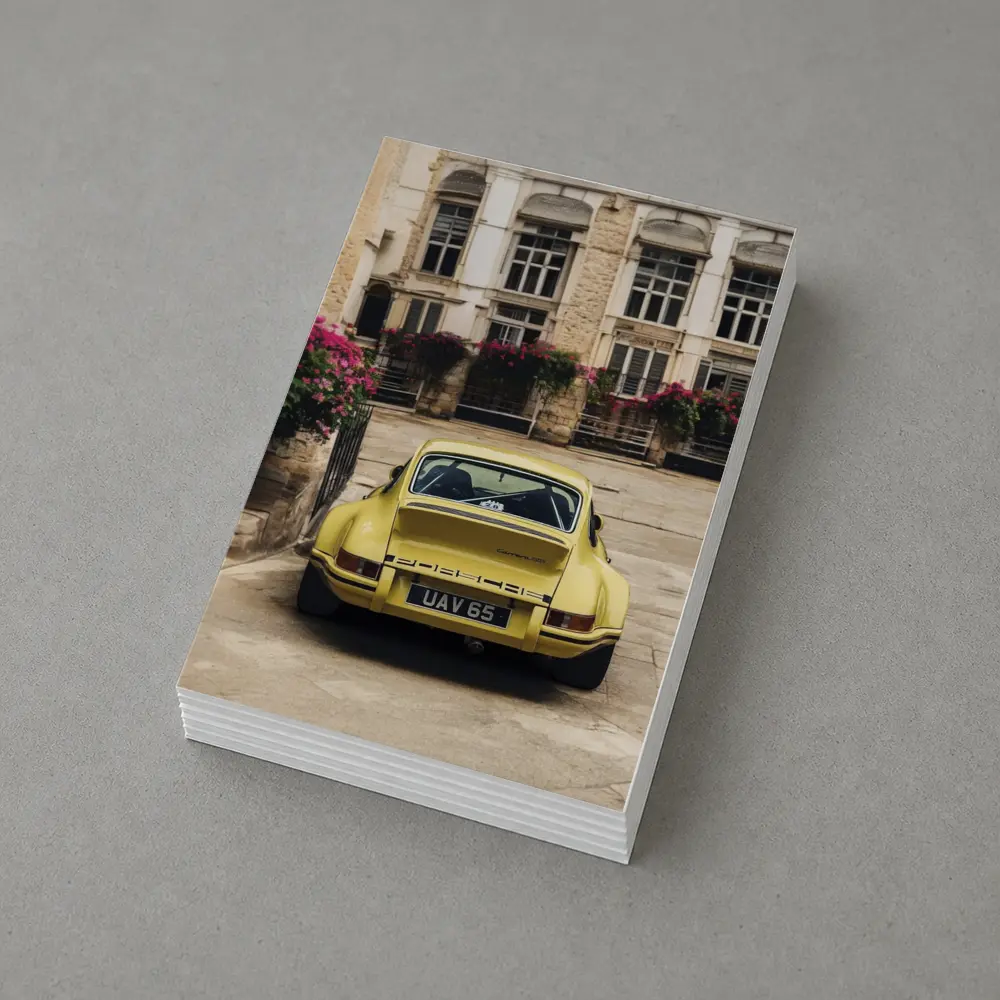Yellow Porsche 911 Parked Old Town Street – Postcards