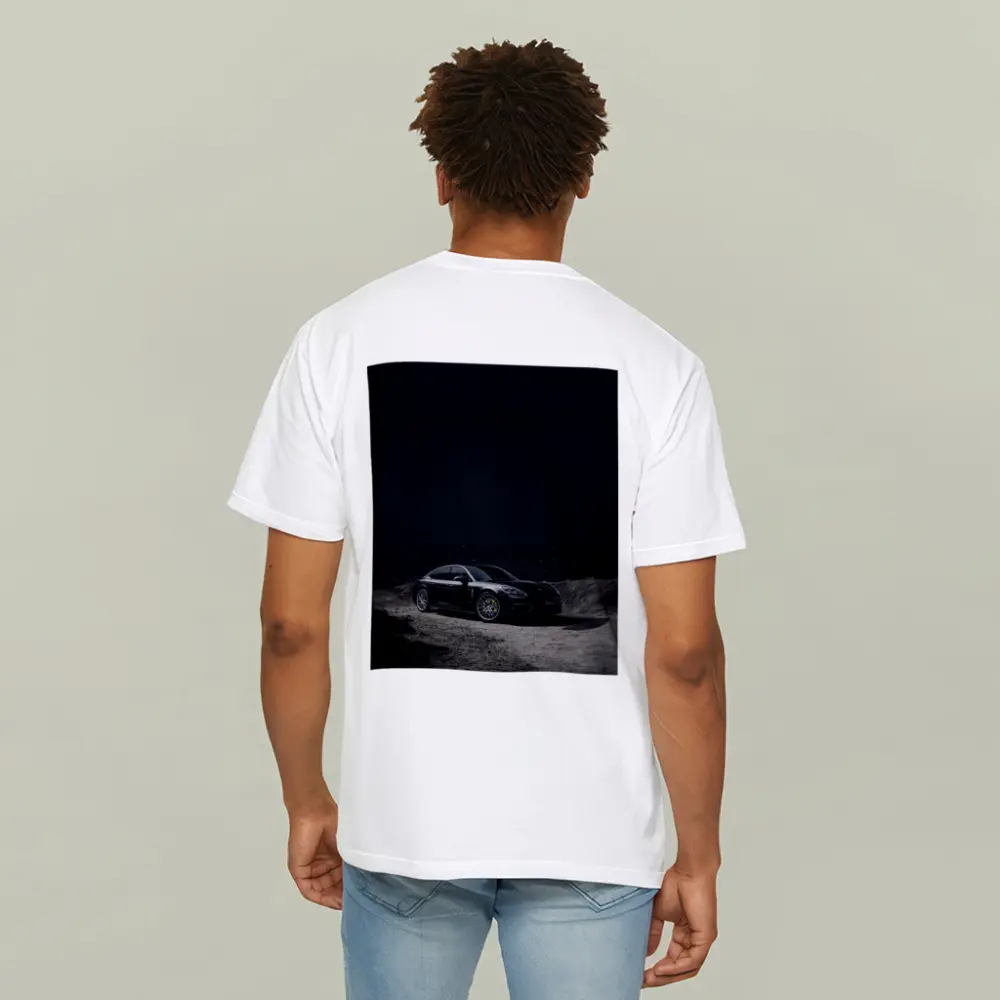 Porsche Panamera Parked on Dark Terrain – T-Shirts