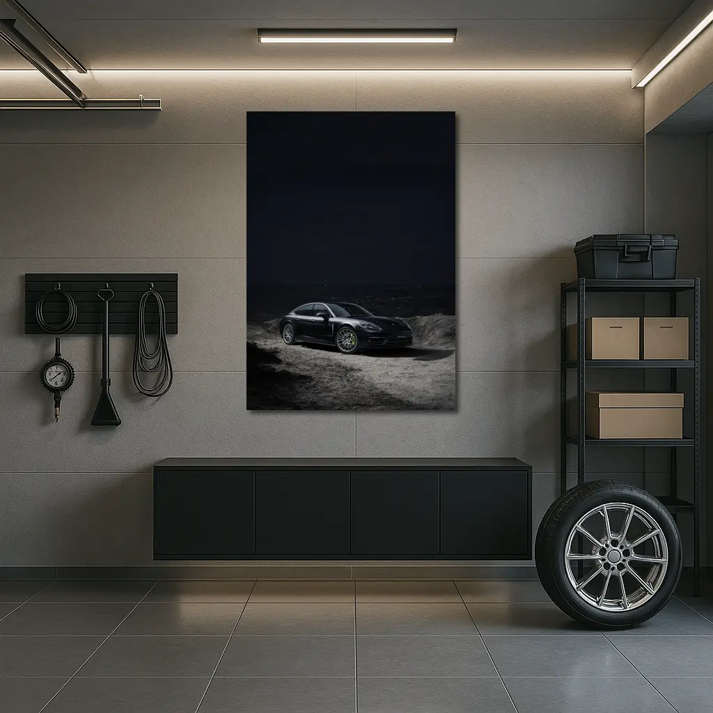 Porsche Panamera Parked on Dark Terrain – Wall Art