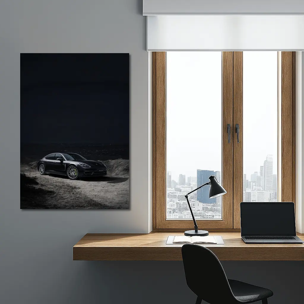Porsche Panamera Parked on Dark Terrain – Wall Art