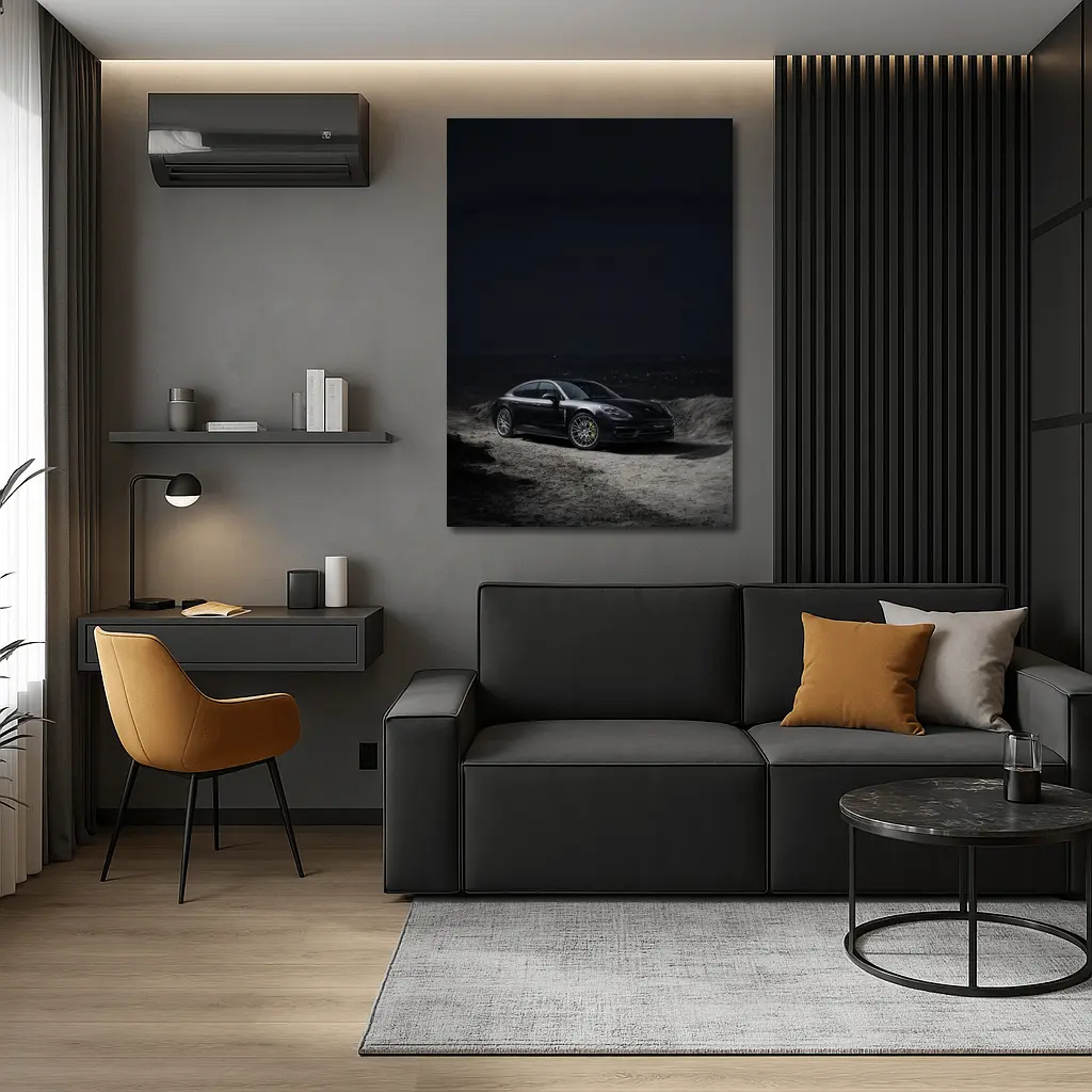Porsche Panamera Parked on Dark Terrain – Wall Art