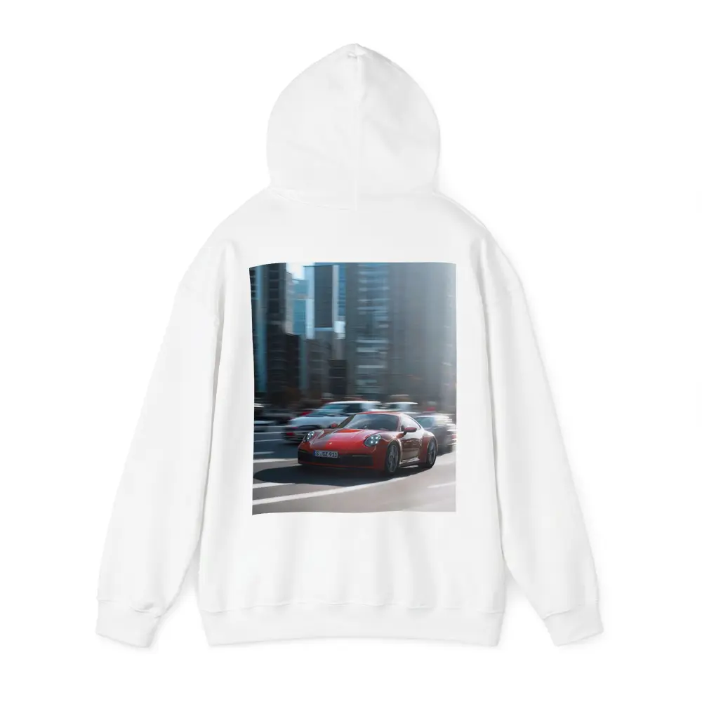 Red Porsche 911 Racing Through City Streets – Hoodies