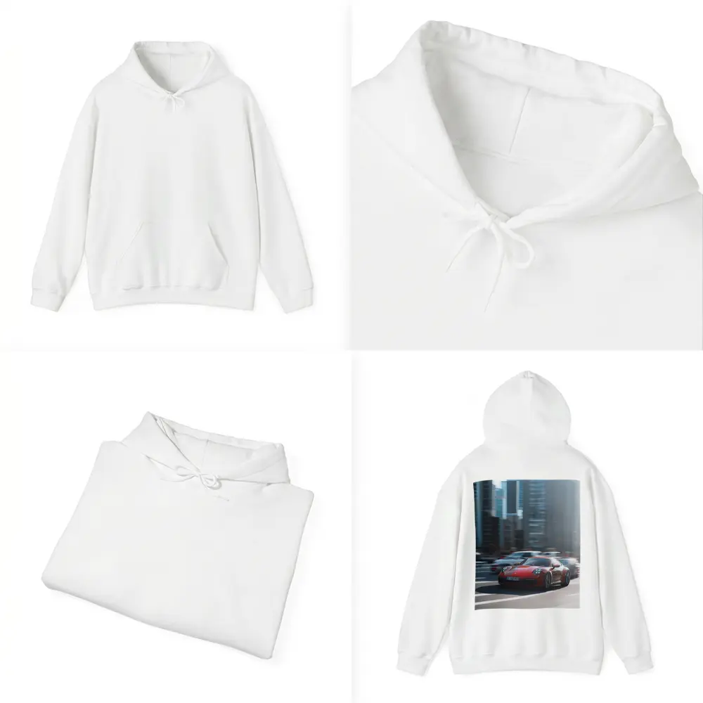 Red Porsche 911 Racing Through City Streets – Hoodies