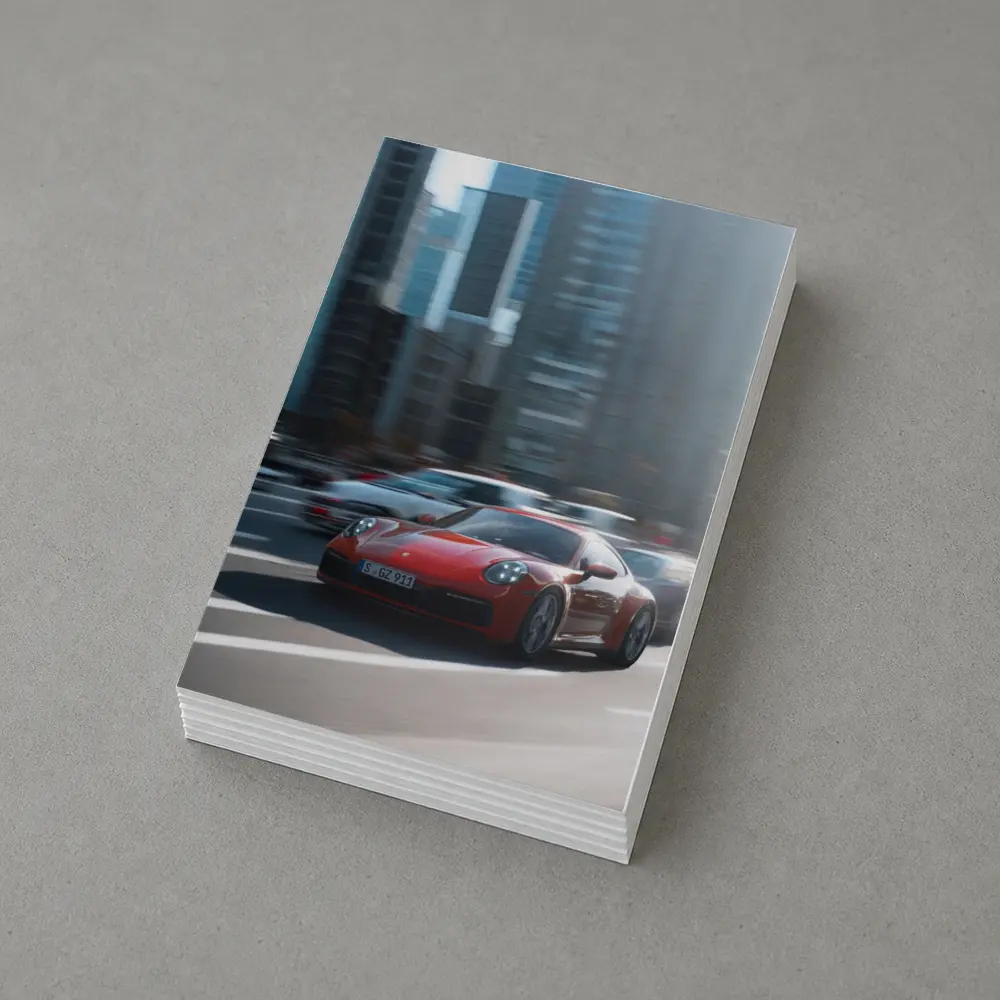 Red Porsche 911 Racing Through City Streets – Postcards