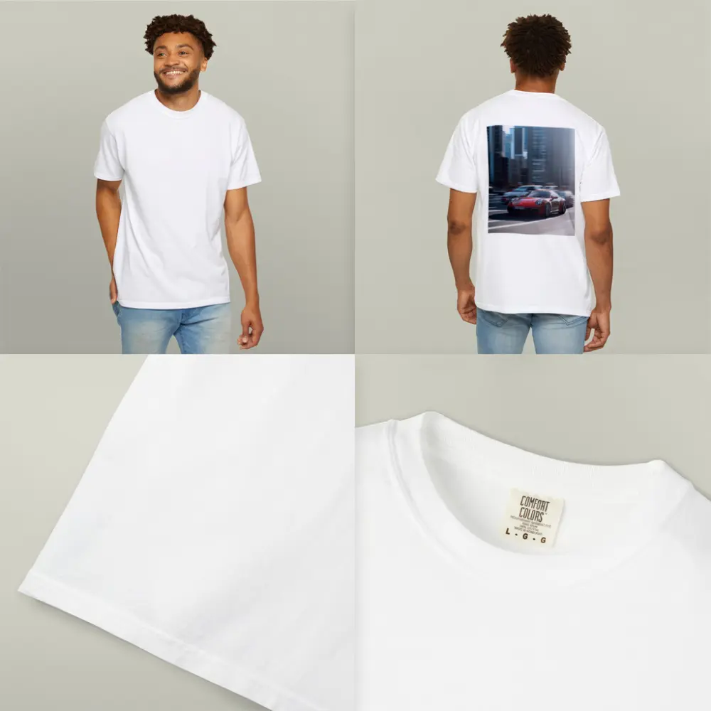 Red Porsche 911 Racing Through City Streets – T-Shirts