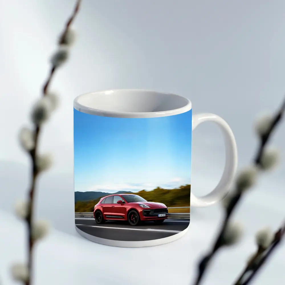Red Porsche Macan GTS On Open Highway – Mugs