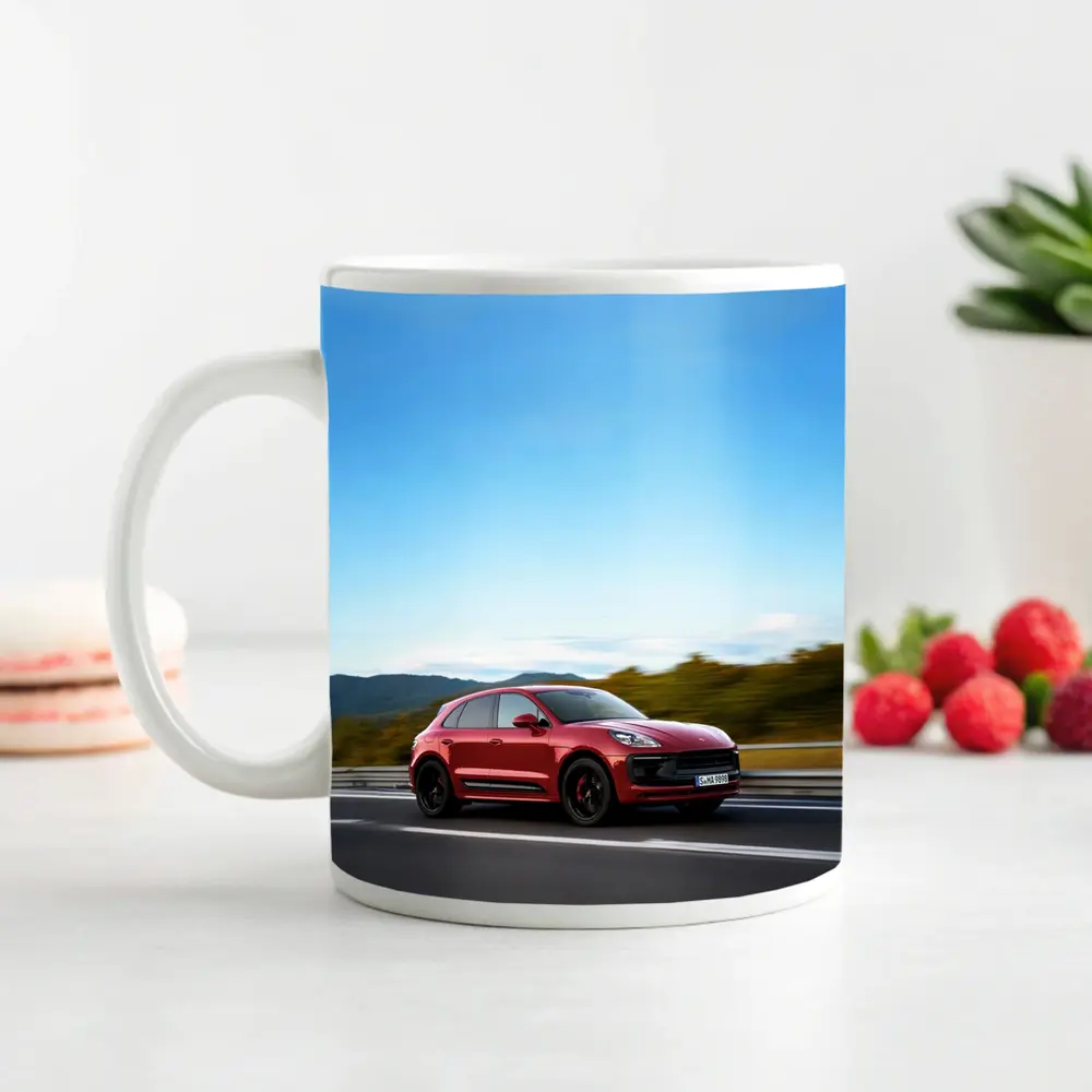 Red Porsche Macan GTS On Open Highway – Mugs