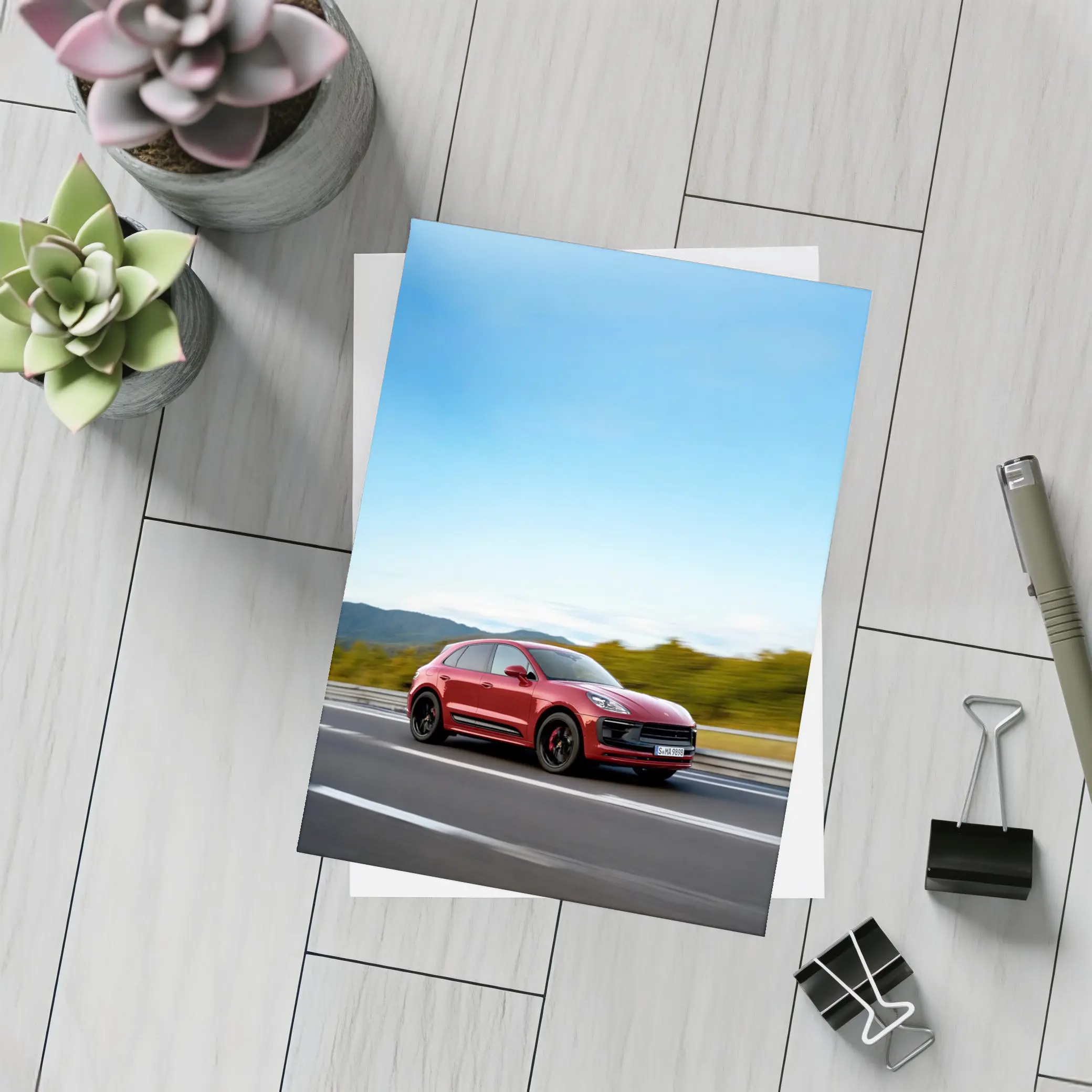Red Porsche Macan GTS On Open Highway – Postcards