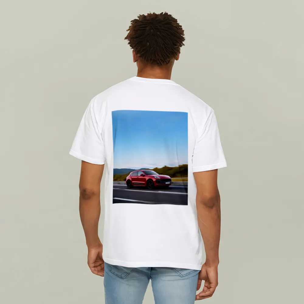 Red Porsche Macan GTS On Open Highway – T-Shirts