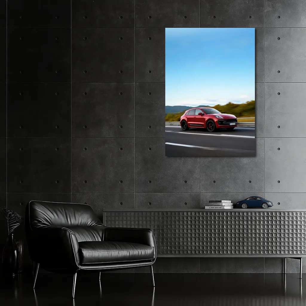 Red Porsche Macan GTS On Open Highway – Wall Art