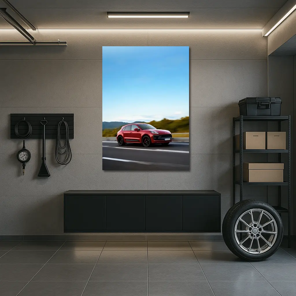 Red Porsche Macan GTS On Open Highway – Wall Art
