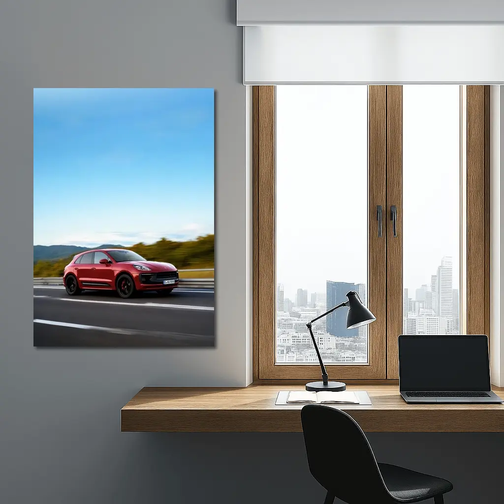 Red Porsche Macan GTS On Open Highway – Wall Art