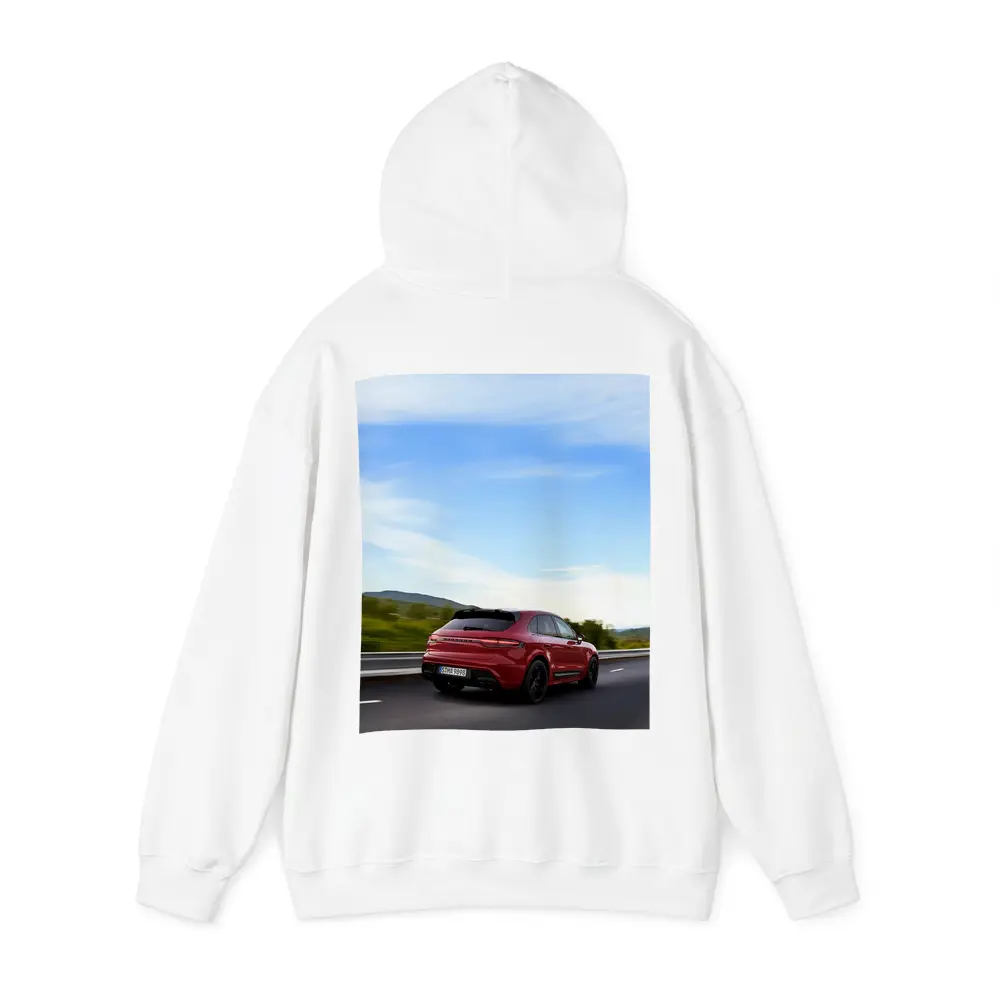 Red Porsche Cayenne Speeding On Open Road – Hoodies