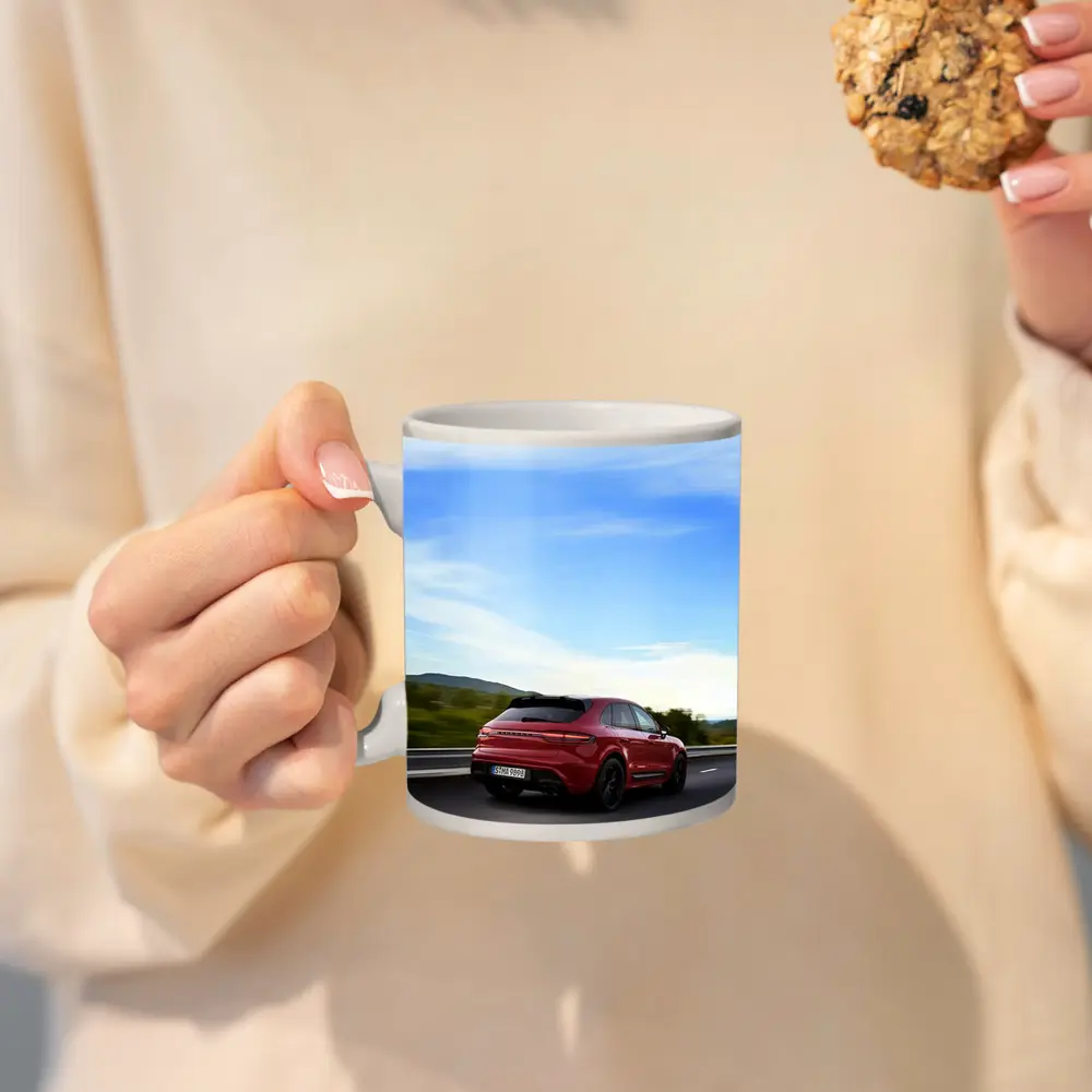 Red Porsche Cayenne Speeding On Open Road – Mugs