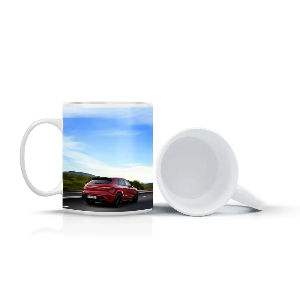 Red Porsche Cayenne Speeding On Open Road – Mugs