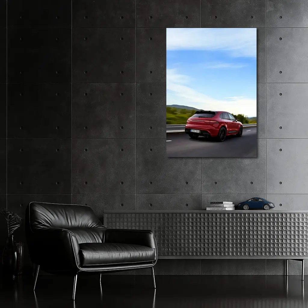 Red Porsche Cayenne Speeding On Open Road – Wall Art