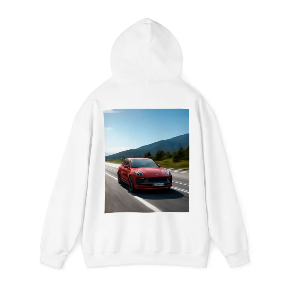Red Porsche Macan GTS on Mountain Road – Hoodies