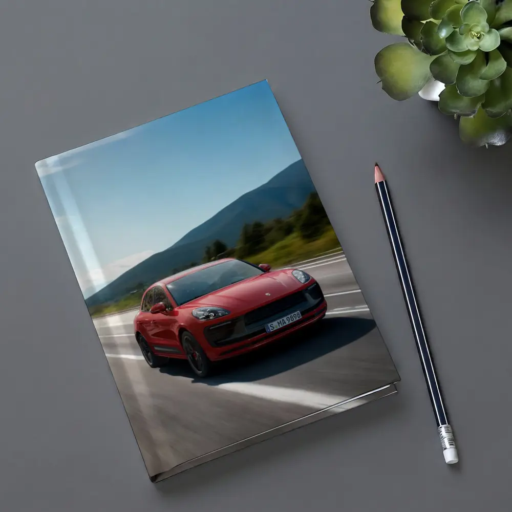 Red Porsche Macan GTS on Mountain Road – Notebooks
