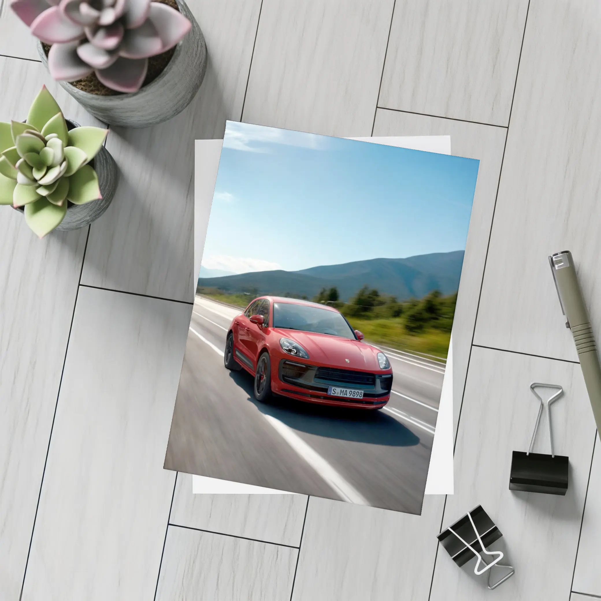 Red Porsche Macan GTS on Mountain Road – Postcards
