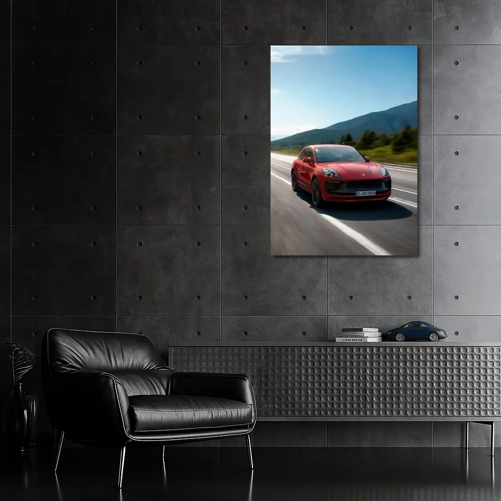 Red Porsche Macan GTS on Mountain Road – Wall Art