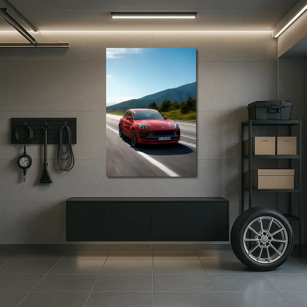 Red Porsche Macan GTS on Mountain Road – Wall Art