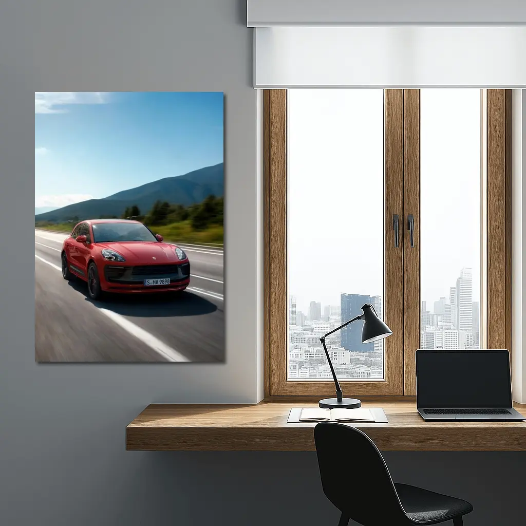 Red Porsche Macan GTS on Mountain Road – Wall Art