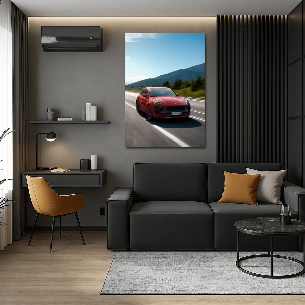 Red Porsche Macan GTS on Mountain Road – Wall Art