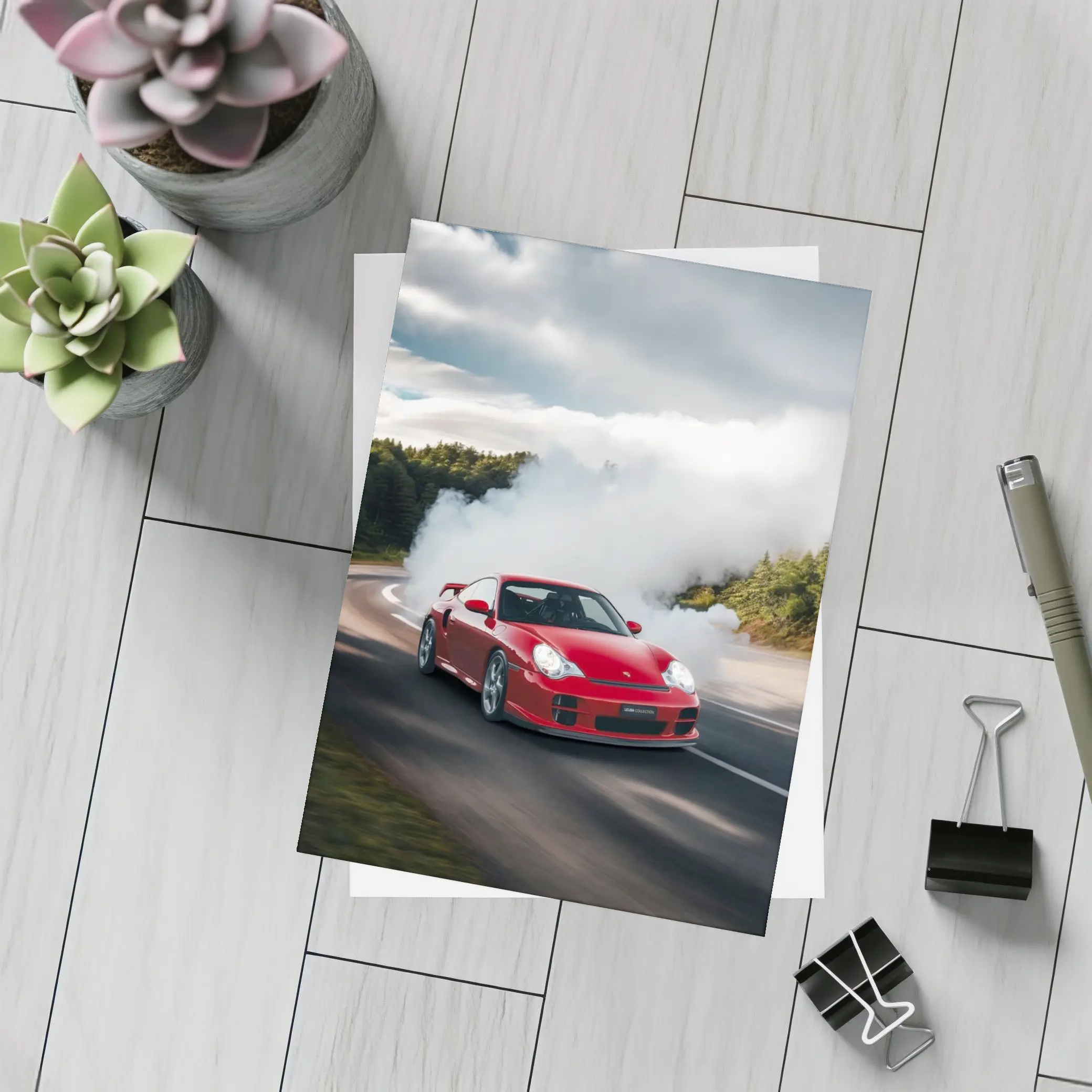 Red Porsche 911 GT2 Smoking Road – Postcards