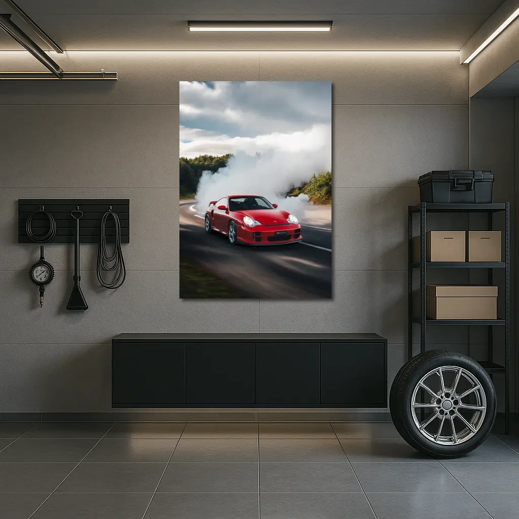 Red Porsche 911 GT2 Smoking Road – Wall Art