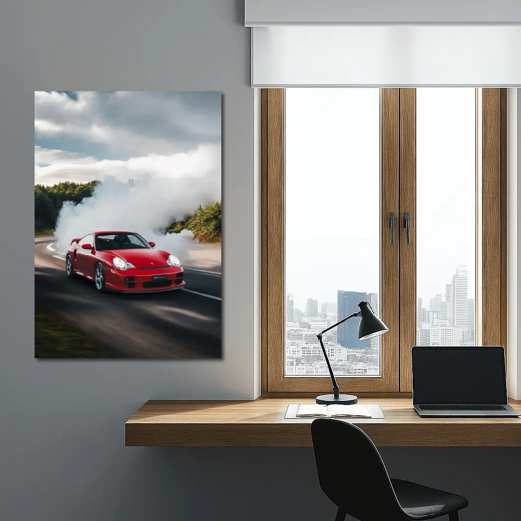 Red Porsche 911 GT2 Smoking Road – Wall Art