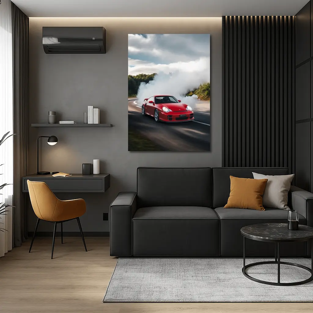 Red Porsche 911 GT2 Smoking Road – Wall Art