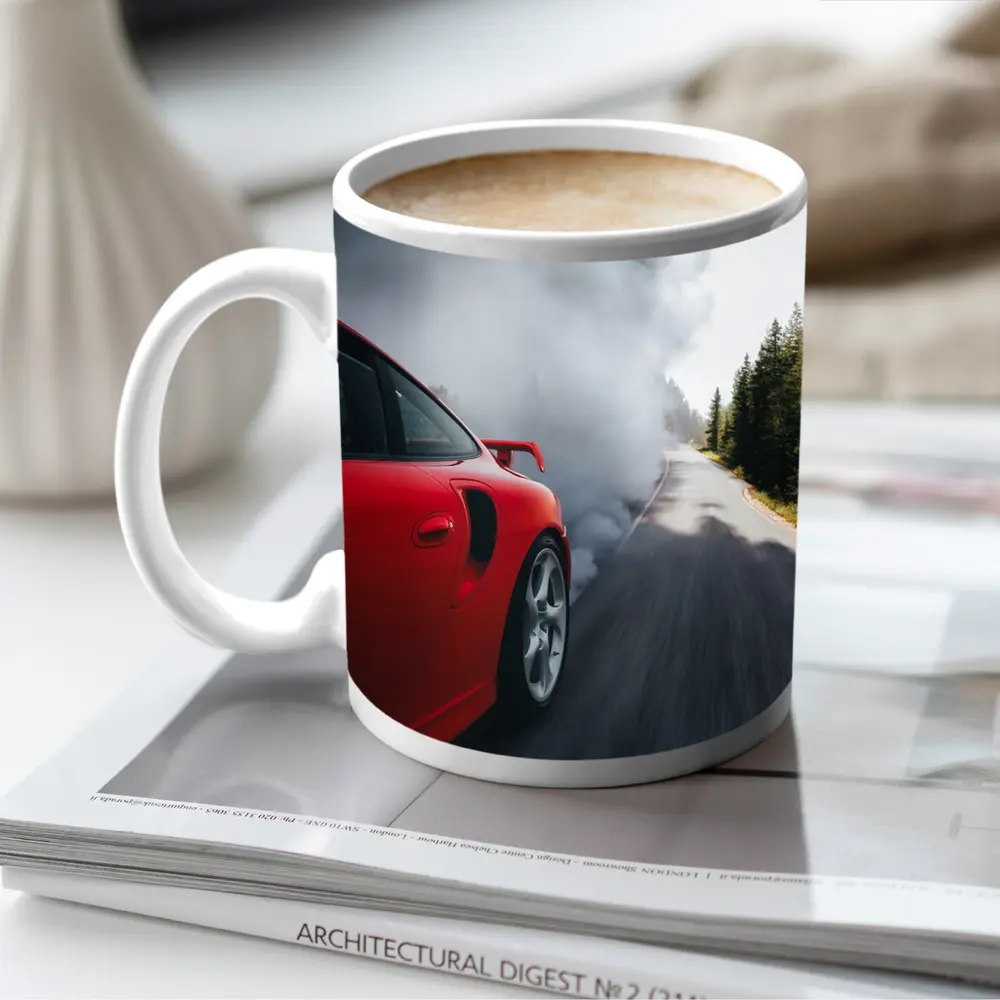 Red Porsche 911 Burnout Forest Road – Mugs