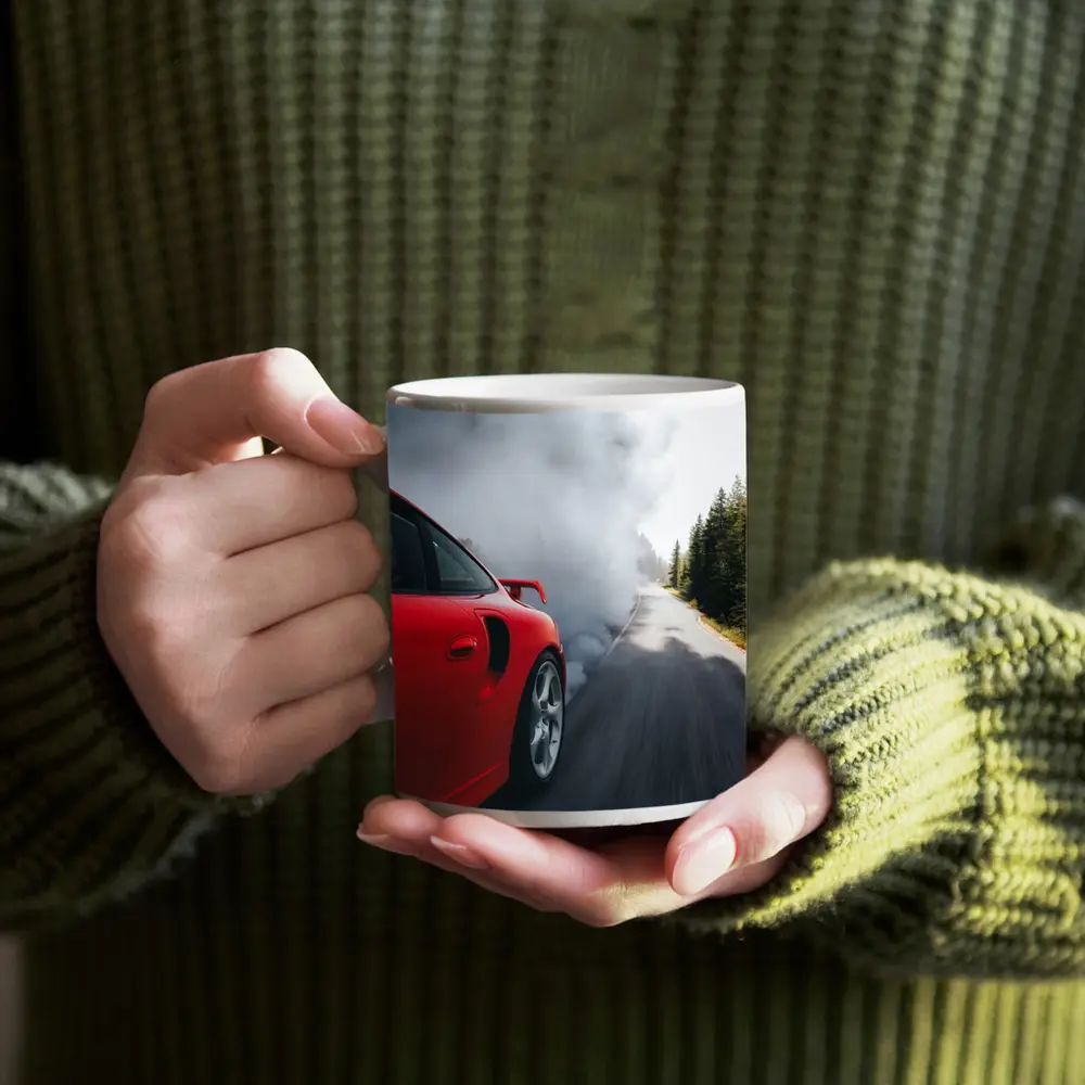 Red Porsche 911 Burnout Forest Road – Mugs