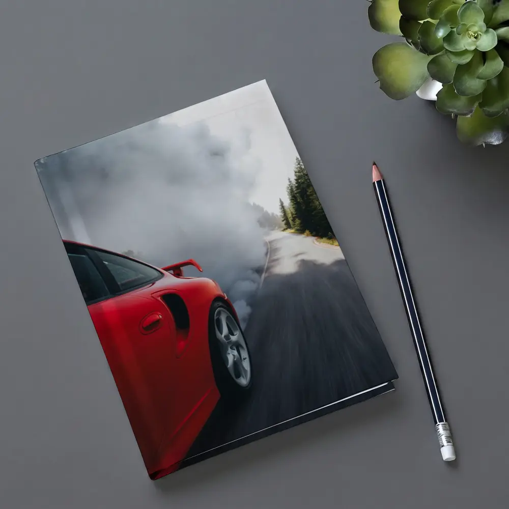 Red Porsche 911 Burnout Forest Road – Notebooks