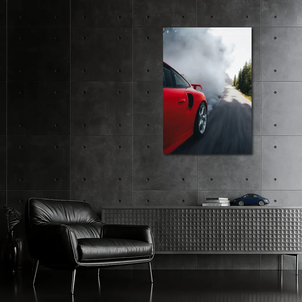 Red Porsche 911 Burnout Forest Road – Wall Art