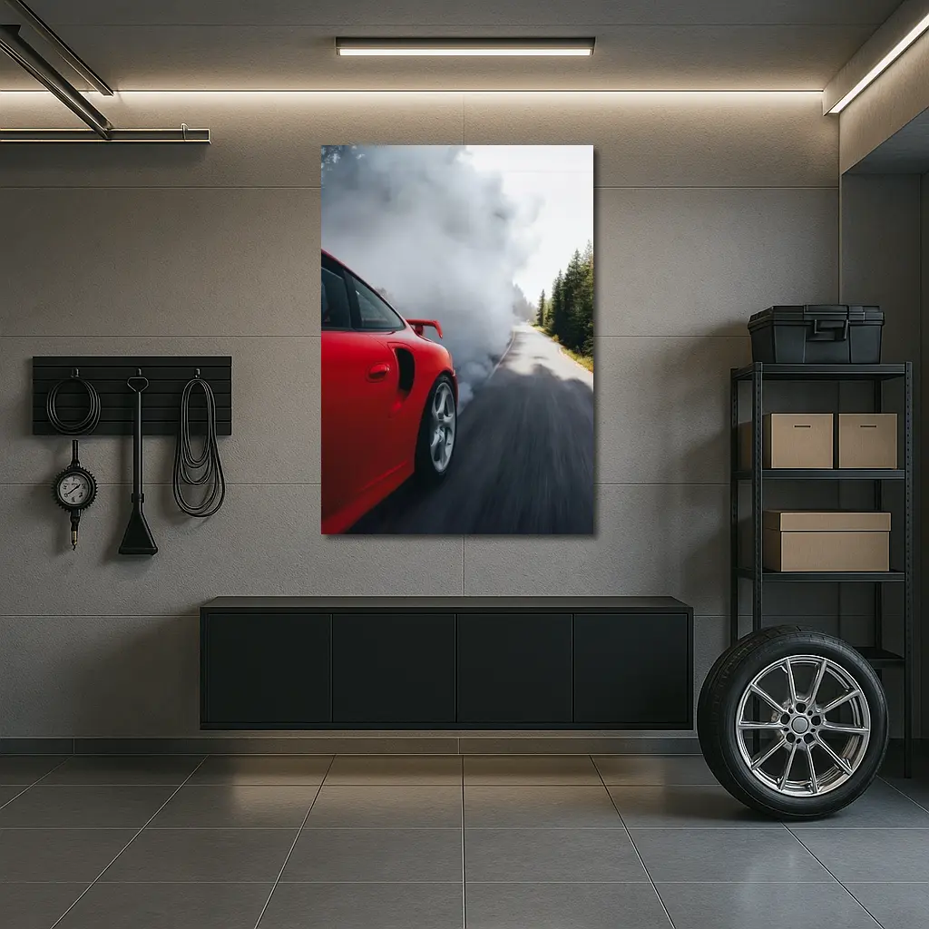 Red Porsche 911 Burnout Forest Road – Wall Art