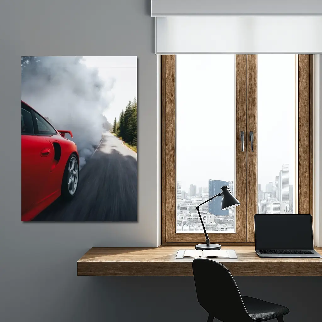 Red Porsche 911 Burnout Forest Road – Wall Art