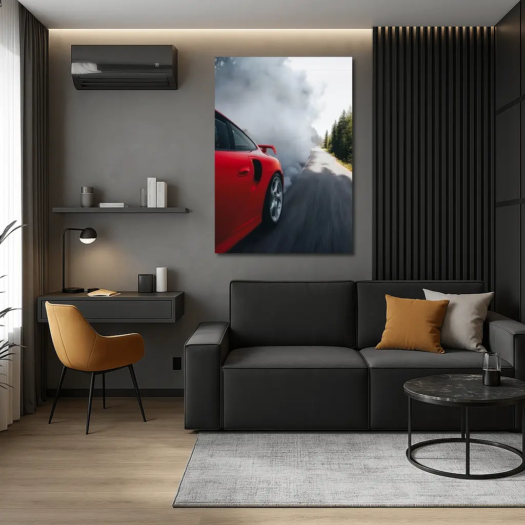 Red Porsche 911 Burnout Forest Road – Wall Art