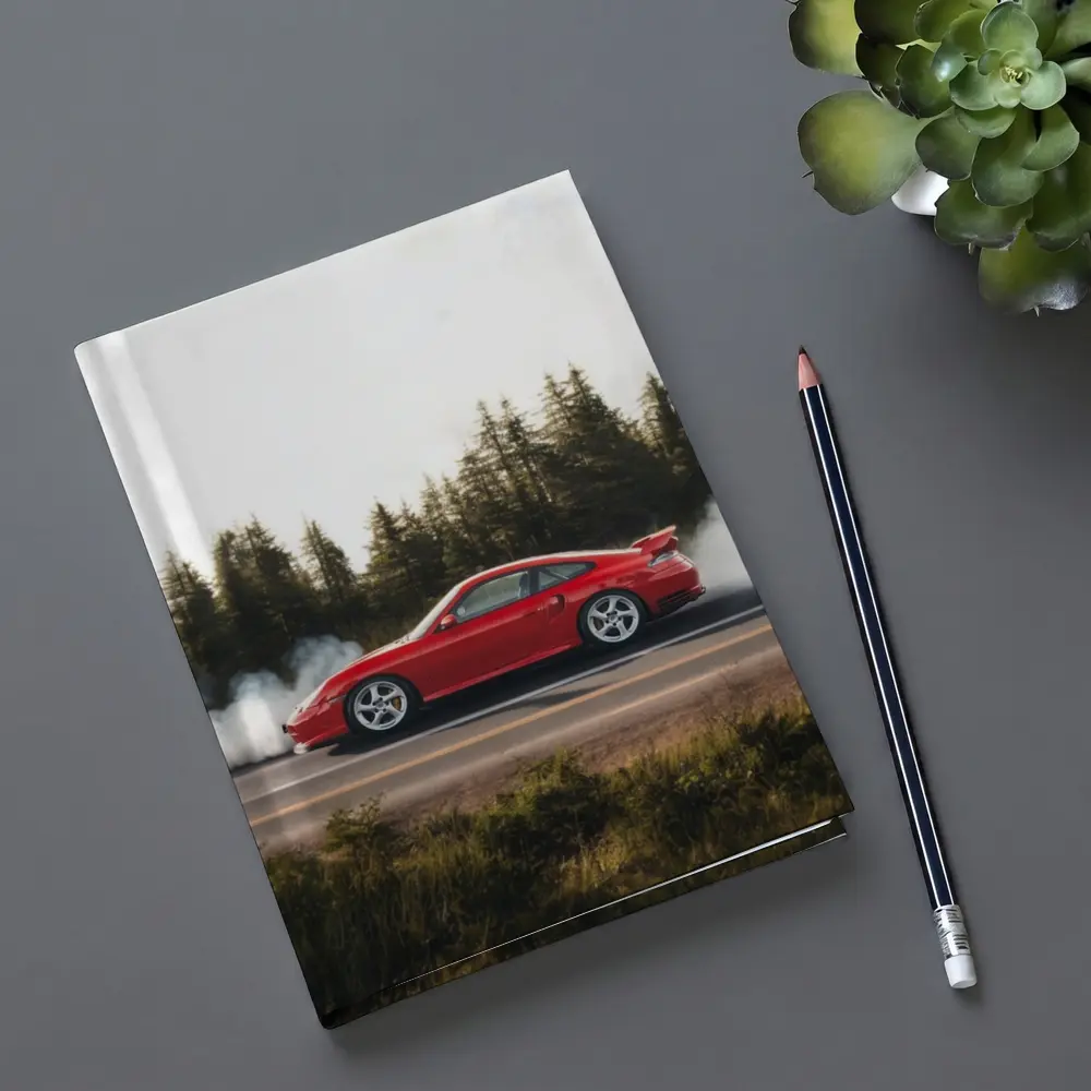 Red Porsche 911 Burnout Forest Road – Notebooks