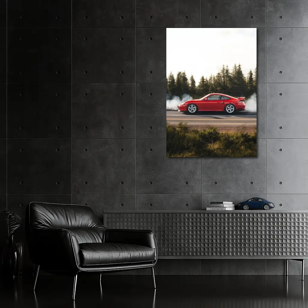 Red Porsche 911 Burnout Forest Road – Wall Art