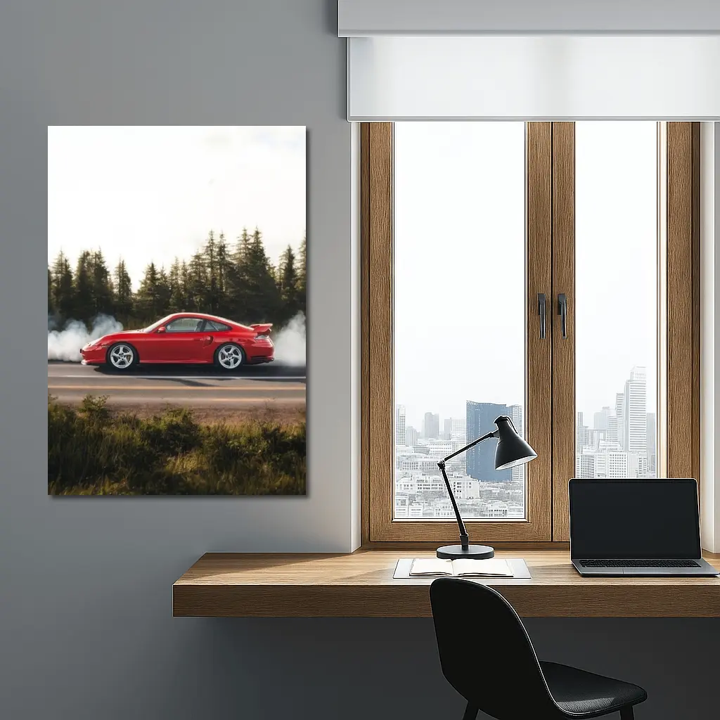 Red Porsche 911 Burnout Forest Road – Wall Art