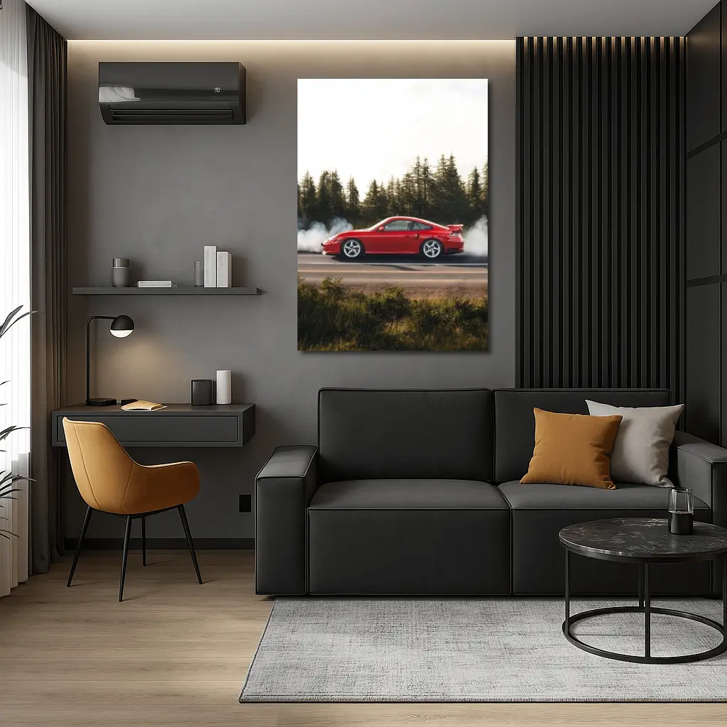 Red Porsche 911 Burnout Forest Road – Wall Art