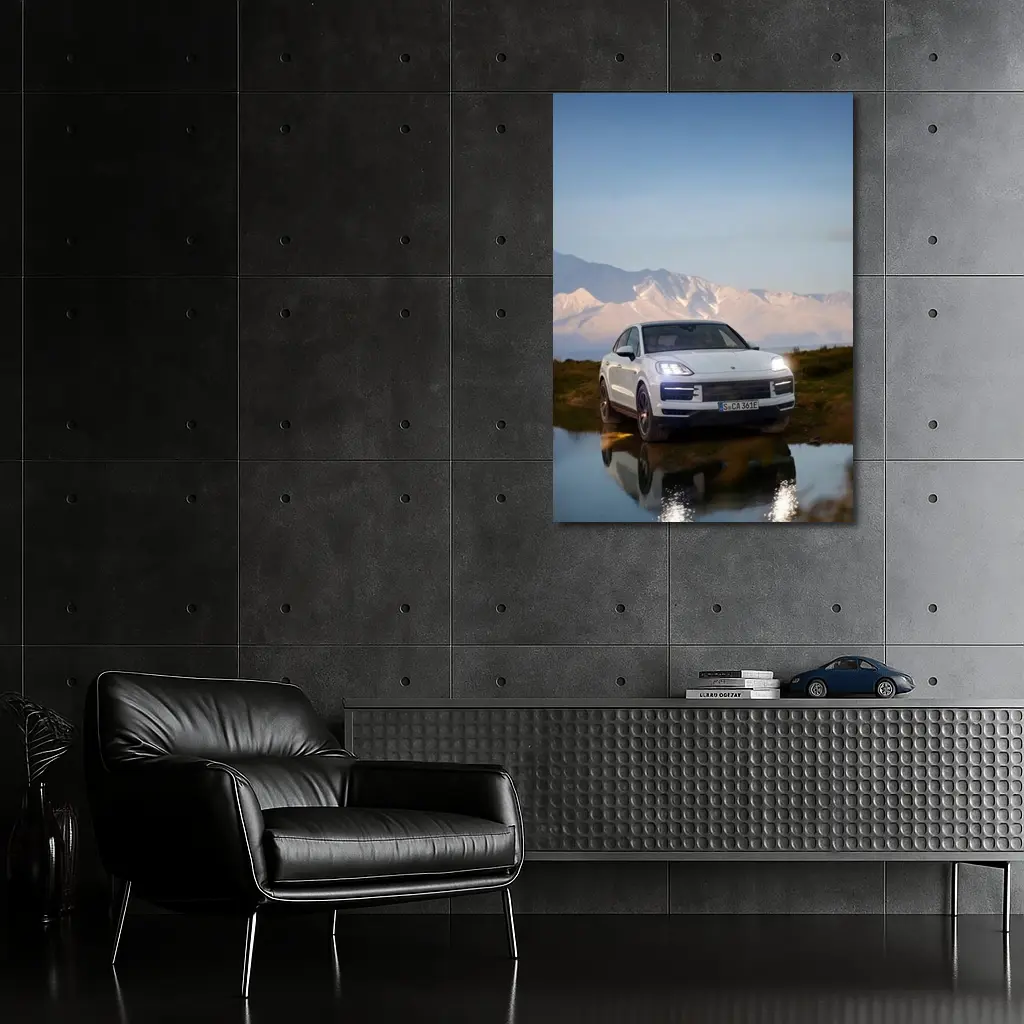 Porsche Cayenne White SUV Mountain Backdrop – Wall Art