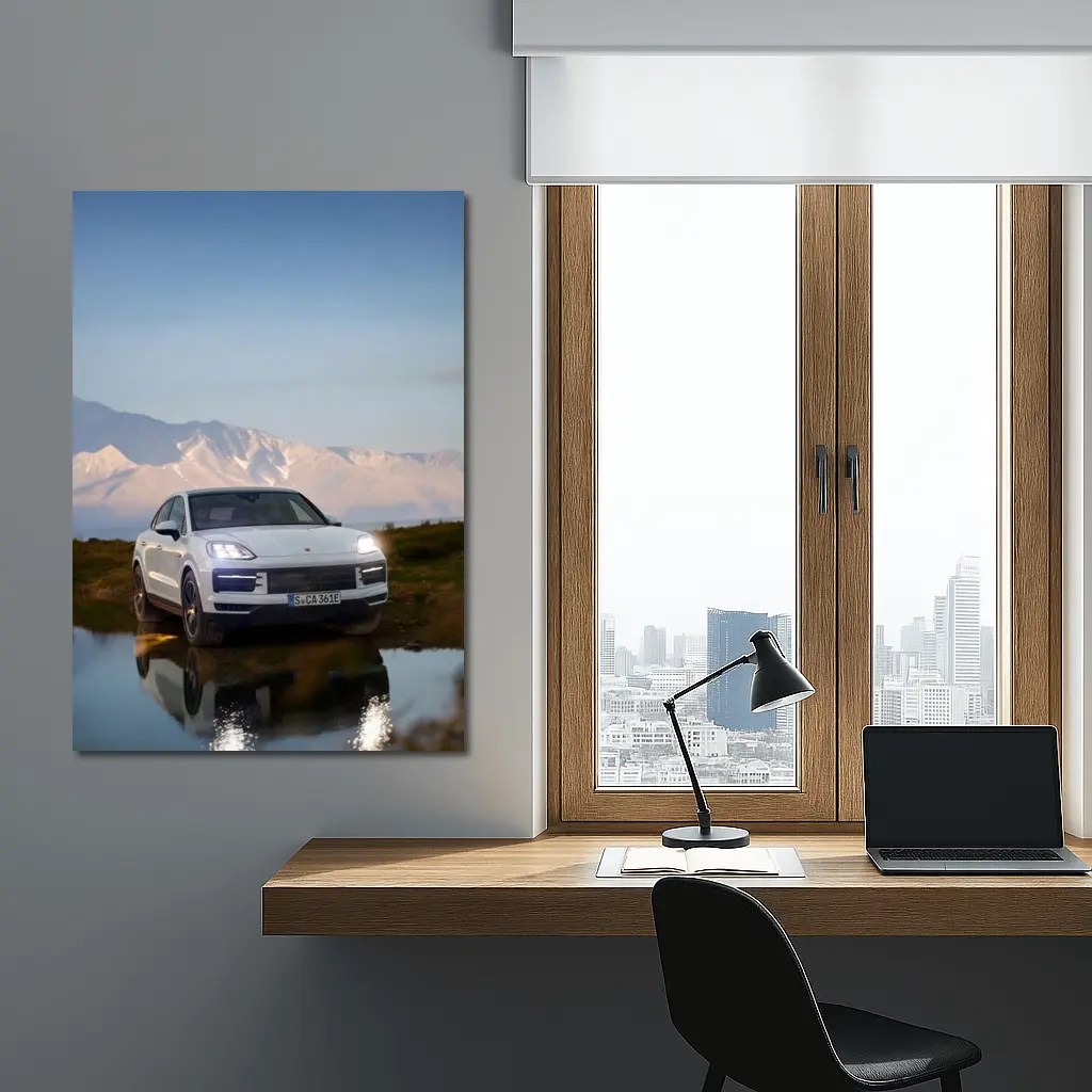 Porsche Cayenne White SUV Mountain Backdrop – Wall Art
