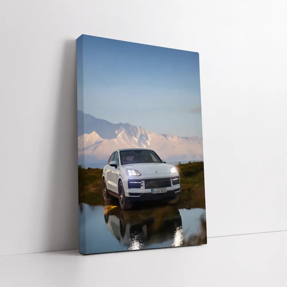Porsche Cayenne White SUV Mountain Backdrop – Wall Art