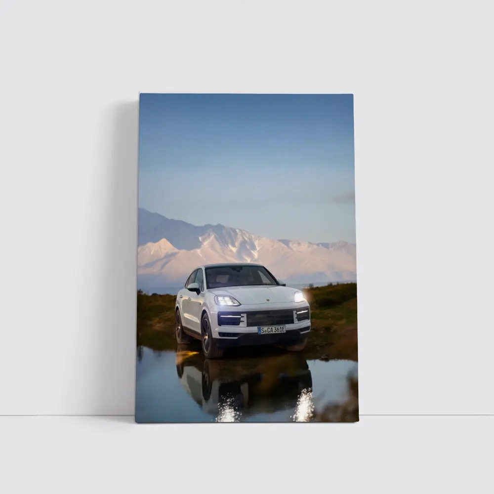 Porsche Cayenne White SUV Mountain Backdrop – Wall Art