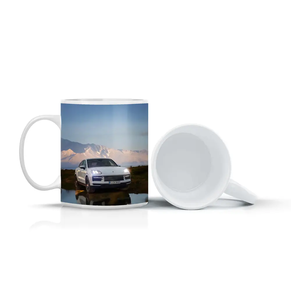 Porsche Cayenne White SUV Mountain Backdrop – Mugs