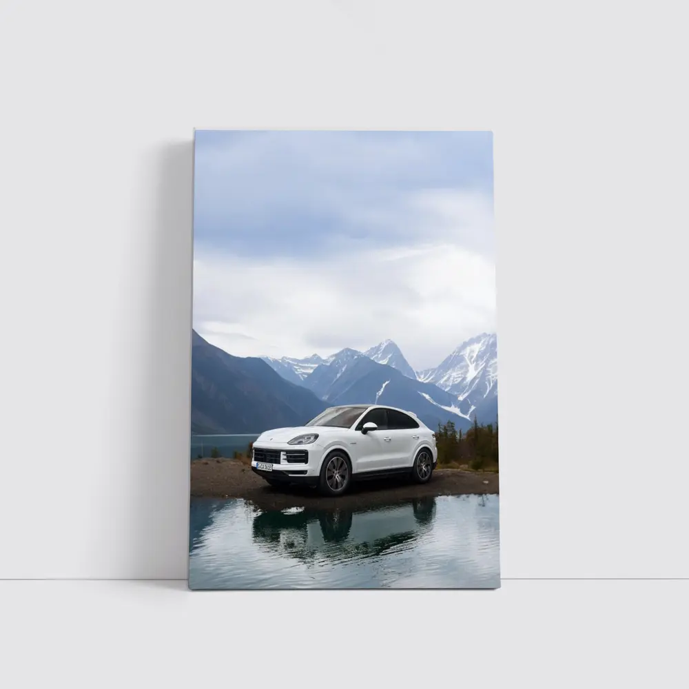 Porsche Cayenne White SUV Mountain Lake – Wall Art