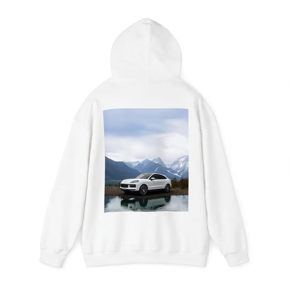Porsche Cayenne White SUV Mountain Lake – Hoodies