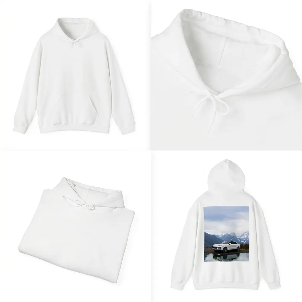 Porsche Cayenne White SUV Mountain Lake – Hoodies